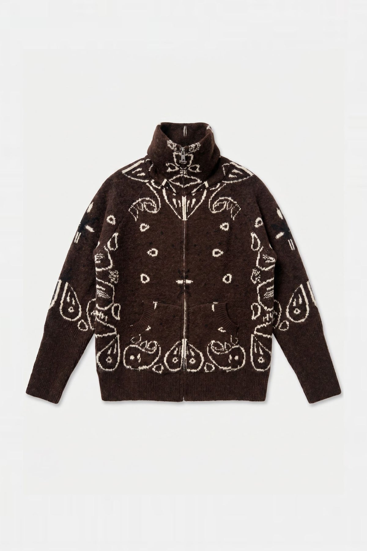 KAYA PAISLEY BANDANA PRINT ZIP UP CARDIGAN BROWN