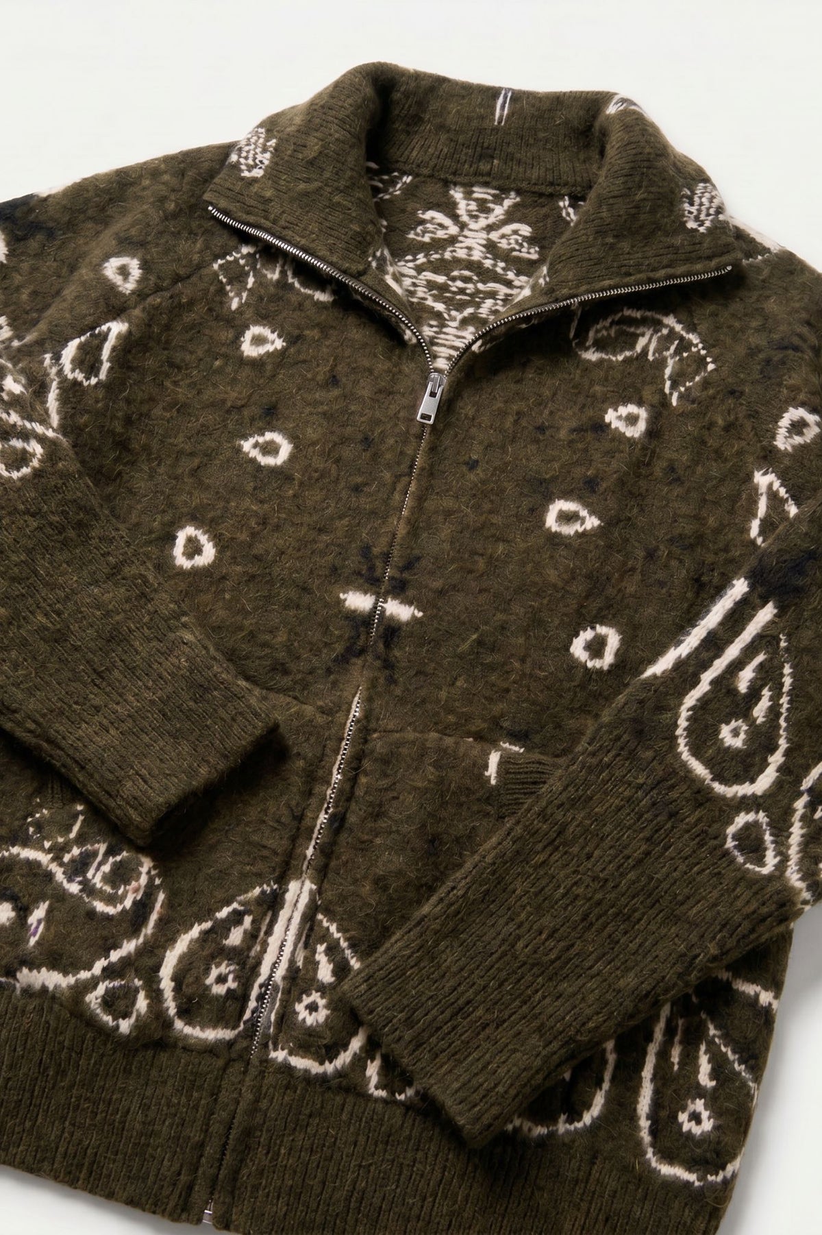 KAYA PAISLEY BANDANA PRINT ZIP UP CARDIGAN KHAKI