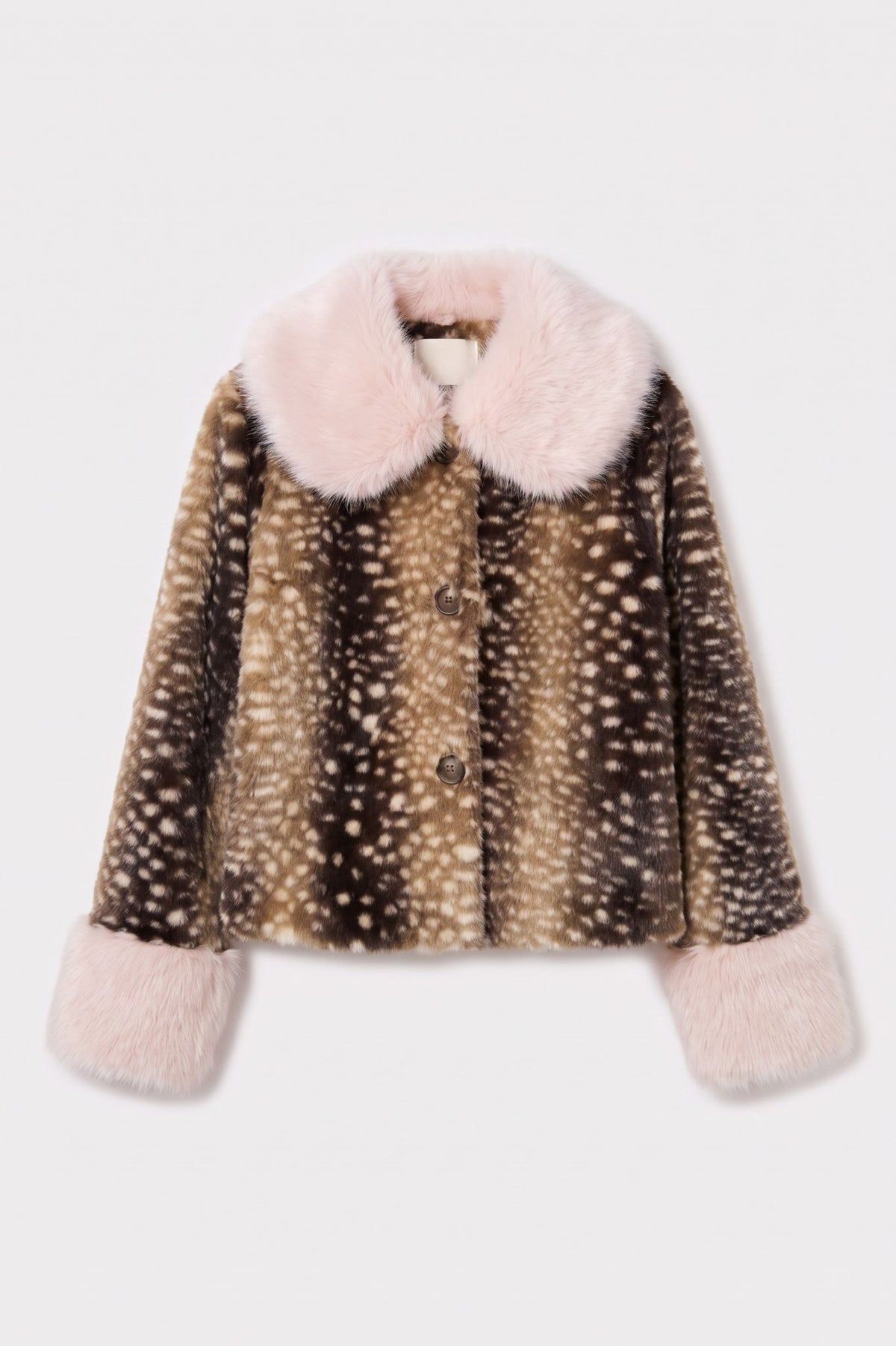 Remi Deer Print Faux Fur Jacket - Pink Trim PRE ORDER