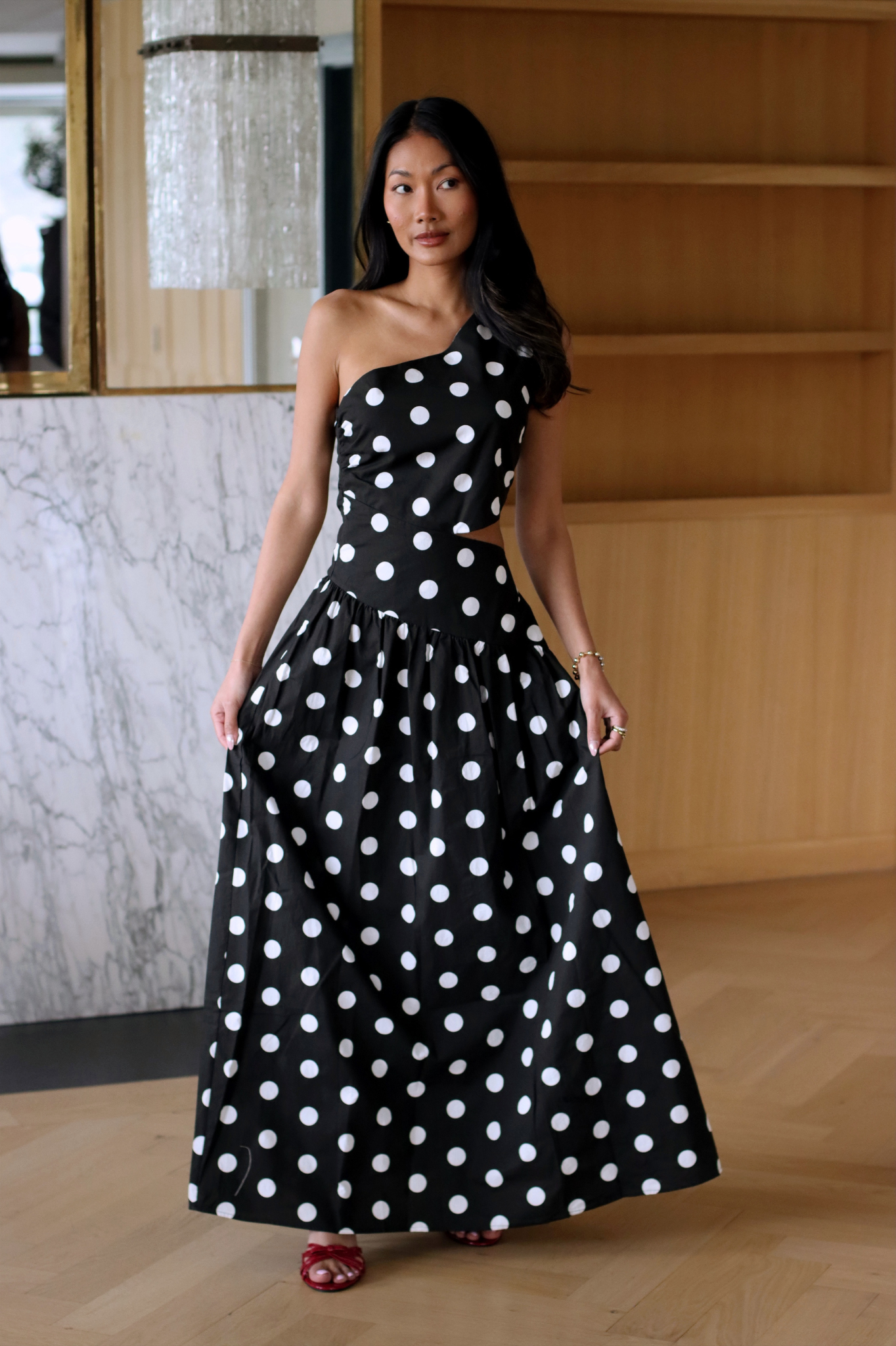 SASKIA POLKA DOT DRESS BLACK