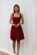 SKYLAR FLARE & BOW DRESS BURGUNDY