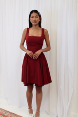 SKYLAR FLARE & BOW DRESS BURGUNDY