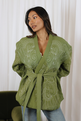 LYLA WRAP EMBROIDERY JACKET GREEN