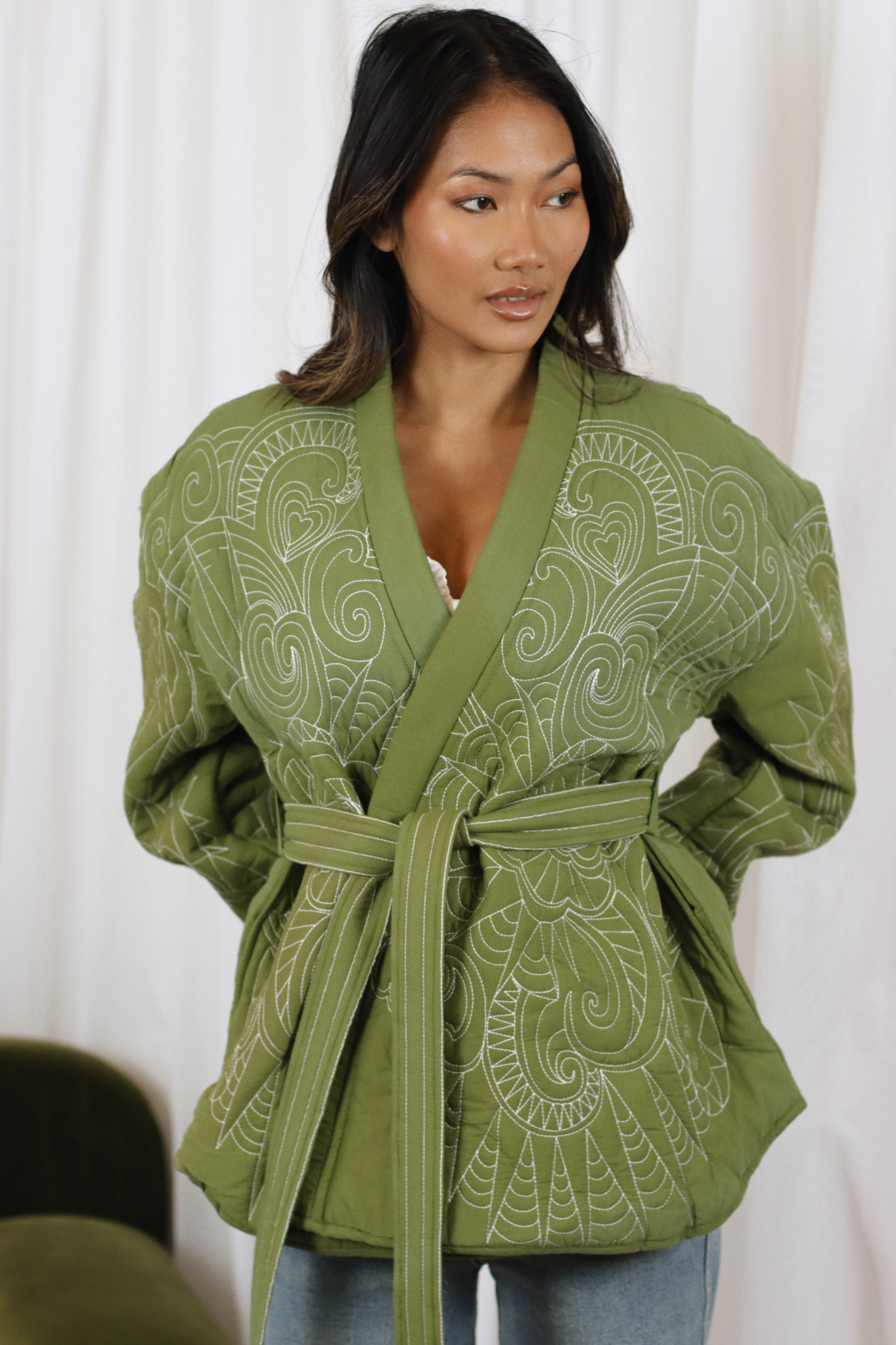 LYLA WRAP EMBROIDERY JACKET GREEN
