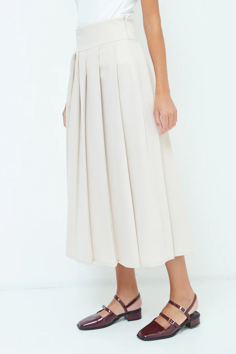 SALLY PLEATED MIDAXI SKIRT OFF WHITE