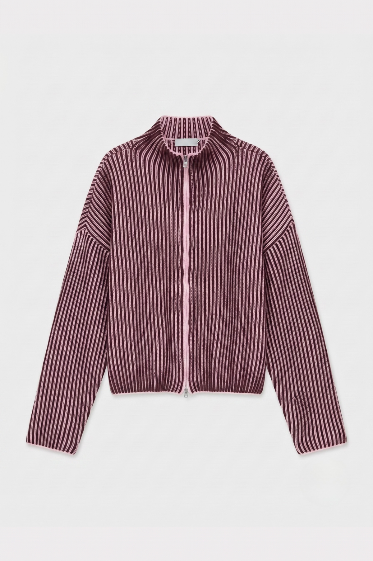 KLAUDINE ZIP UP CARDIGAN - BURGUNDY STRIPE