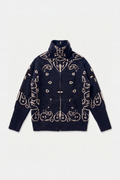 KAJA PAISLEY BANDANA PRINT ZIP UP CARDIGAN NAVY