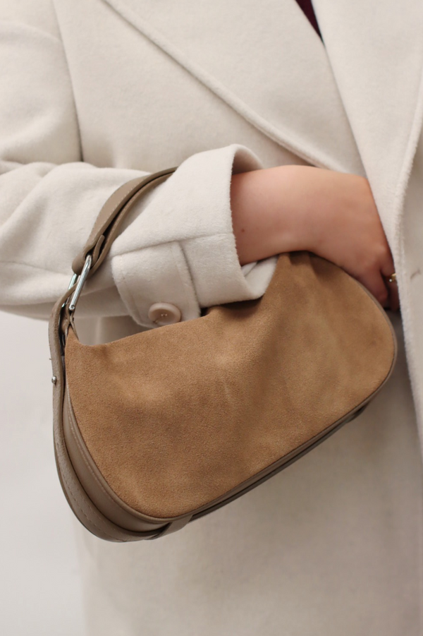 FAIM SUEDE HALF MOON BAG LIGHT TAUPE