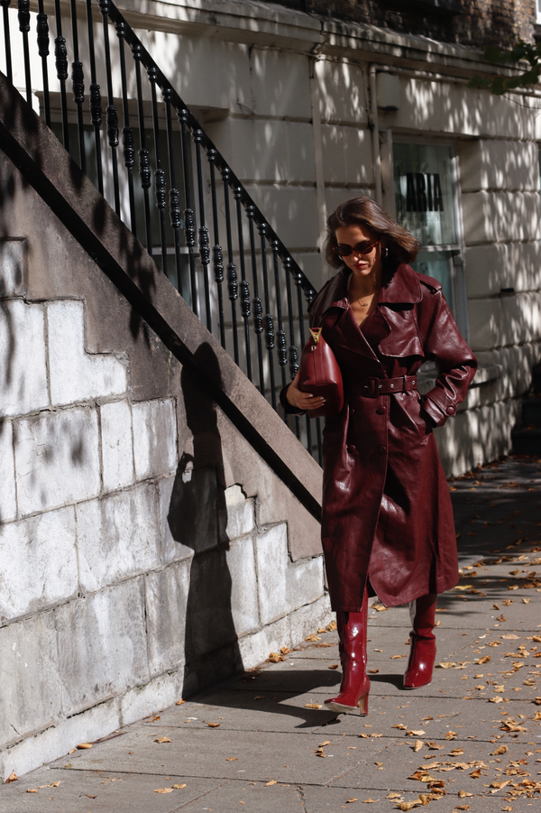 LONDYN FAUX LEATHER COAT BURGUNDY