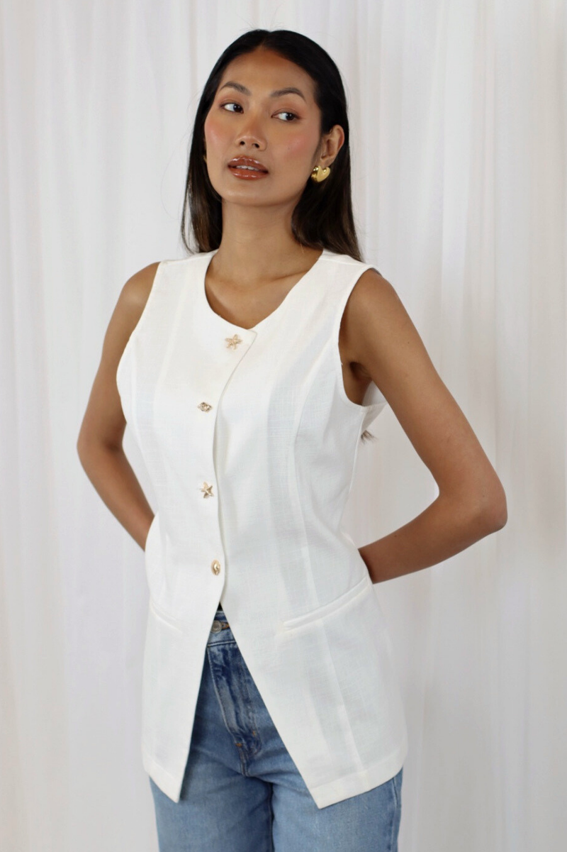 KAYLEE Waistcoat with linen Off white