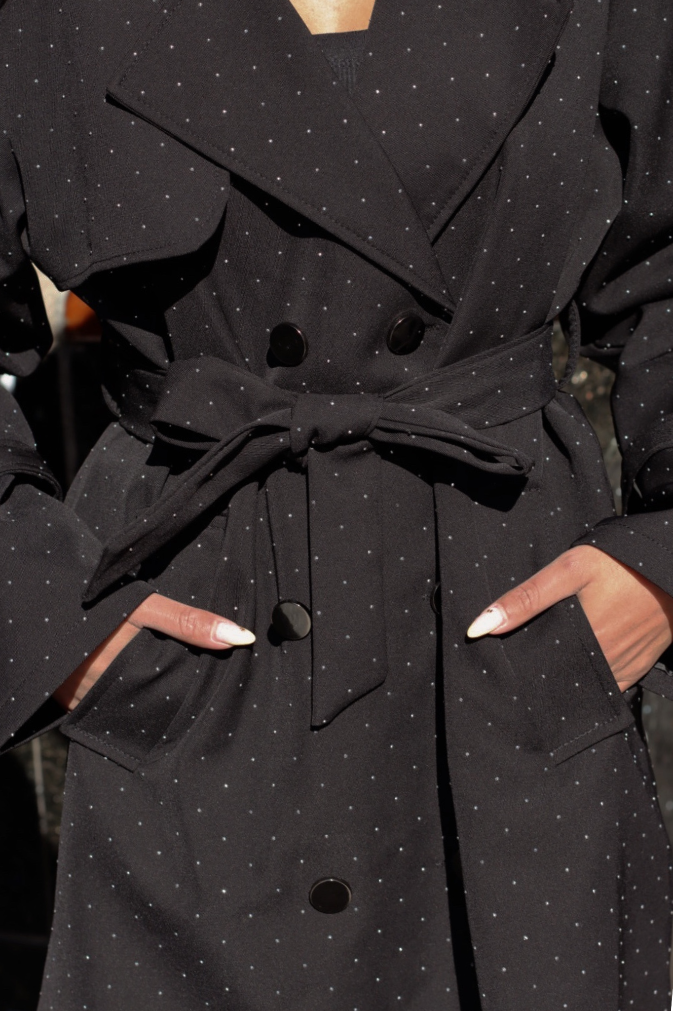 LEAH EMBELLISHED TRENCH COAT BLACK
