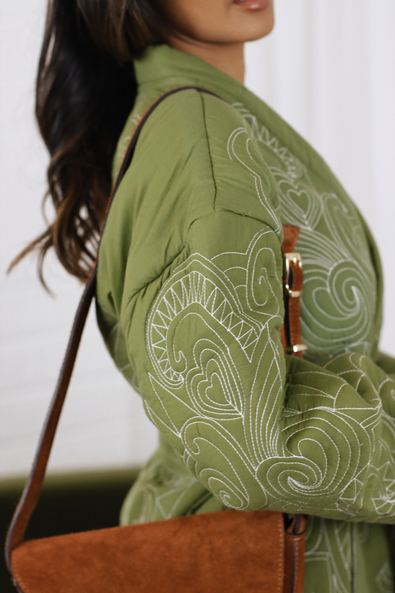 LYLA WRAP EMBROIDERY JACKET GREEN