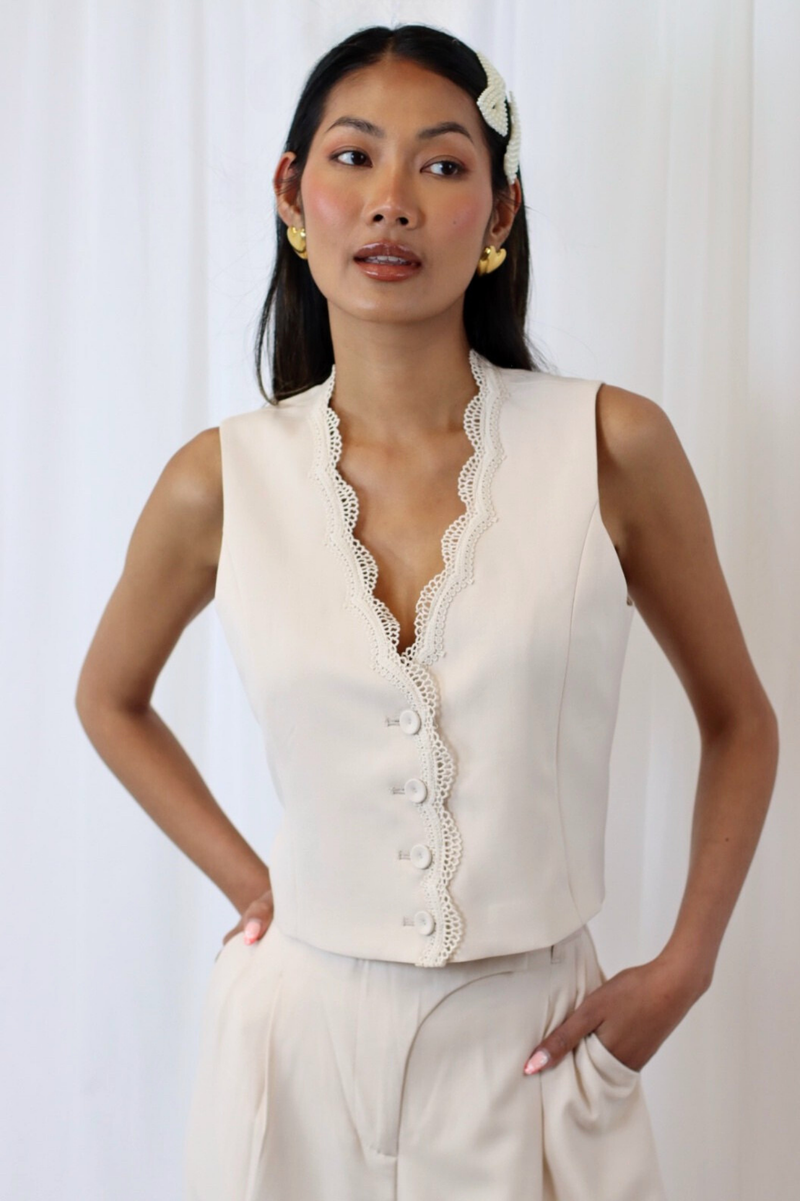 Sindee Lace Trim Waistcoat Blush