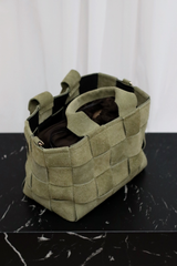 Fillipa Suede Woven Bucket Bag Green