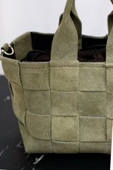 Fillipa Suede Woven Bucket Bag Green