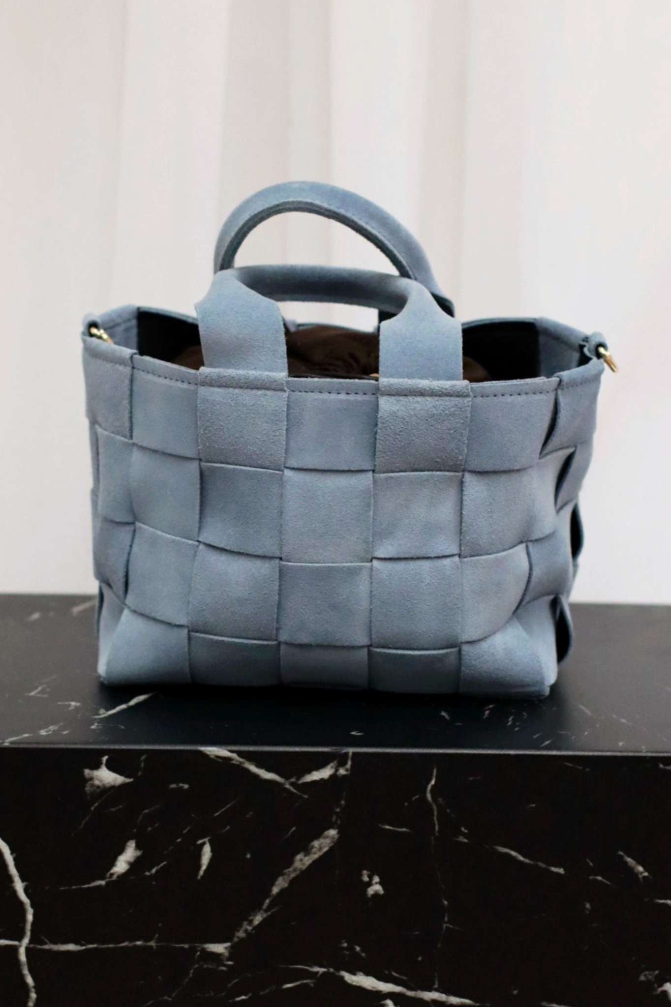 Fillipa Suede Woven Bucket Bag Blue