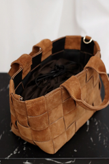 Fillipa Suede Woven Bucket Bag Carmel