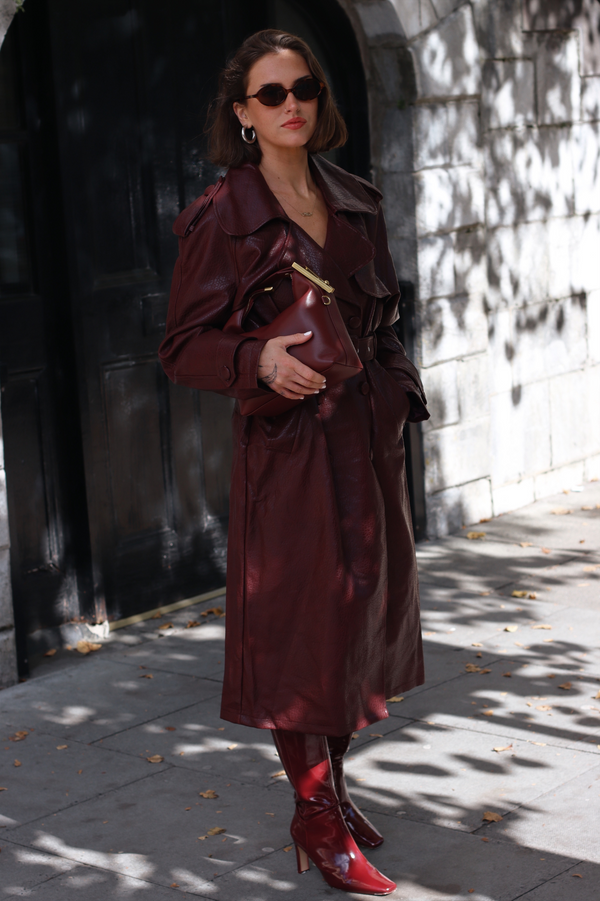 LONDYN FAUX LEATHER COAT BURGUNDY
