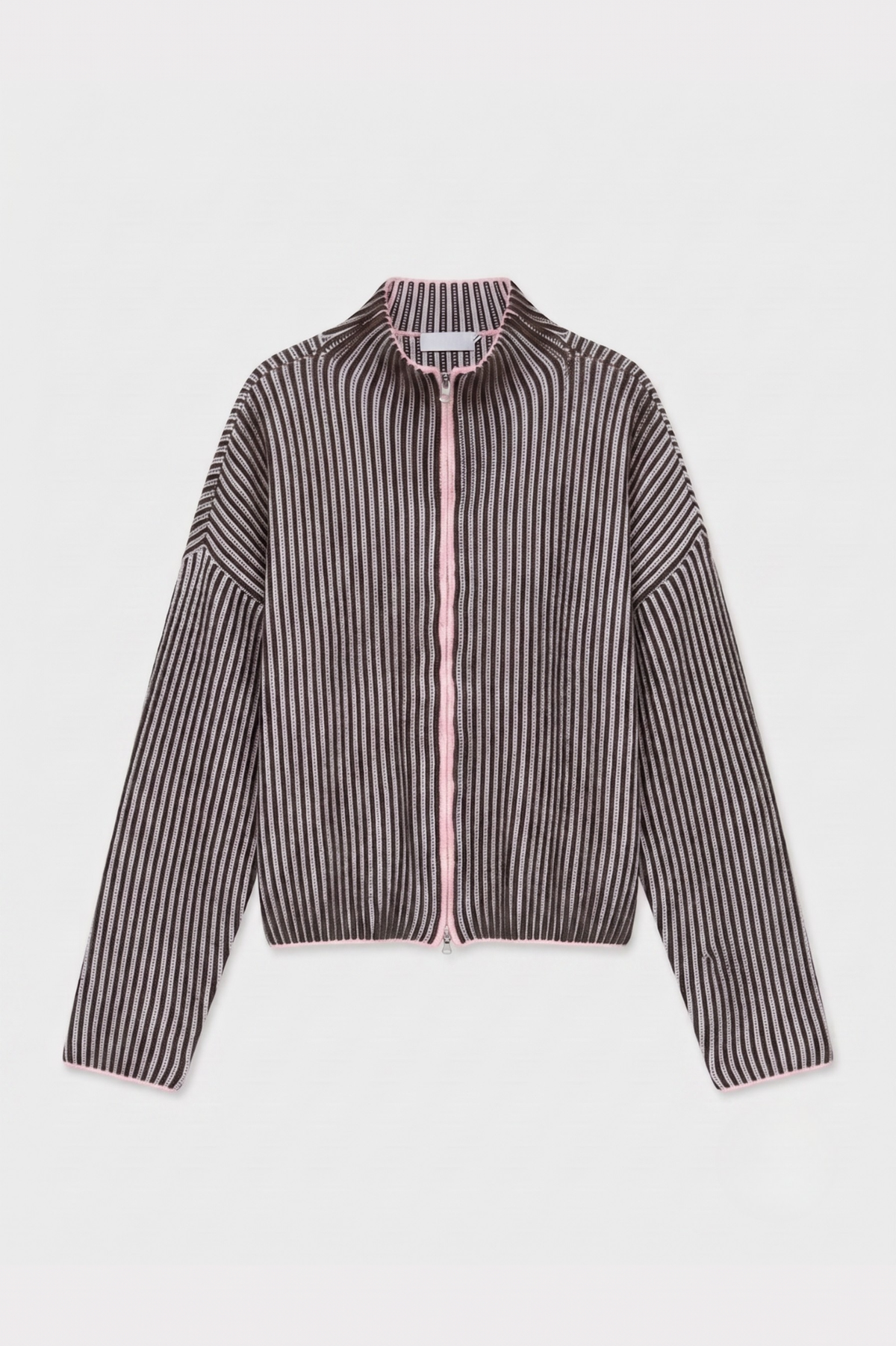 KLAUDINE ZIP UP CARDIGAN - KHAKI STRIPE