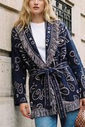 KAYA PAISLEY BANDANA PRINT WRAP CARDIGAN NAVY