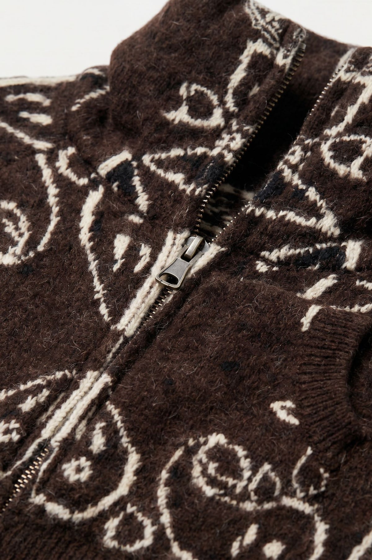 KAYA PAISLEY BANDANA PRINT ZIP UP CARDIGAN BROWN