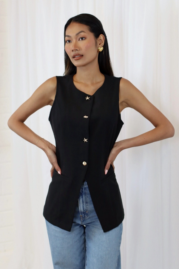 KAYLEE Waistcoat with linen BLACK