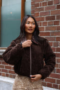 Riri Cropped Velvet Bomber Deep Brown