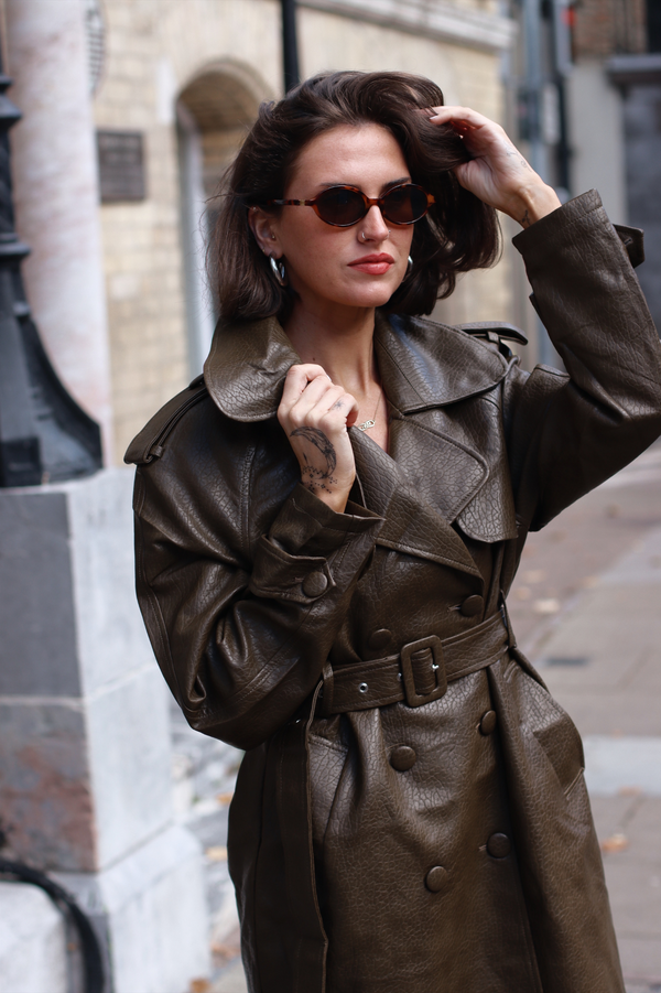 LONDYN FAUX LEATHER COAT KHAKI