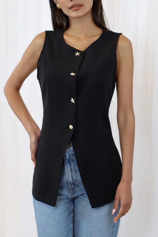 KAYLEE Waistcoat with linen BLACK
