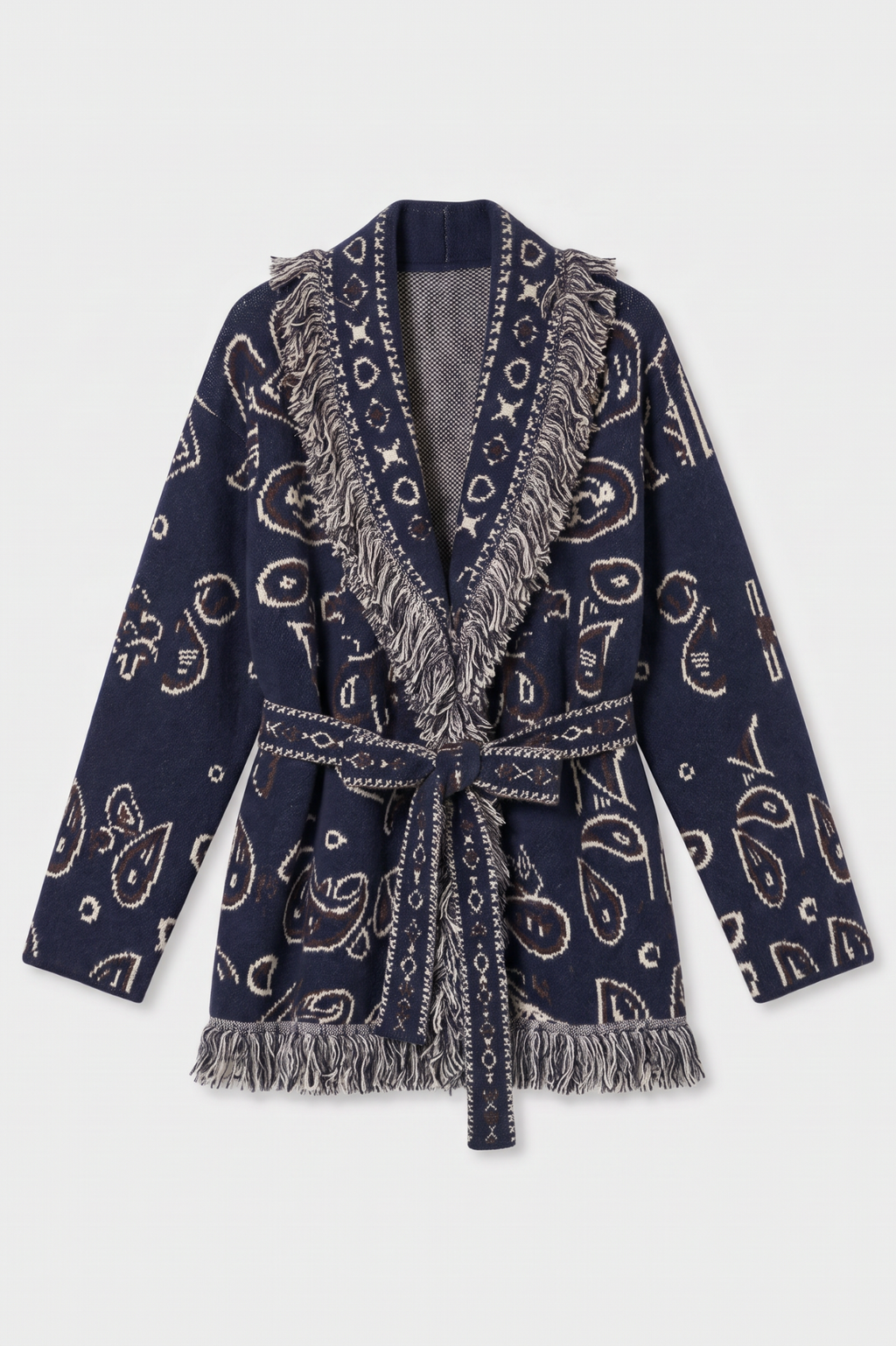 KAYA PAISLEY BANDANA PRINT WRAP CARDIGAN NAVY
