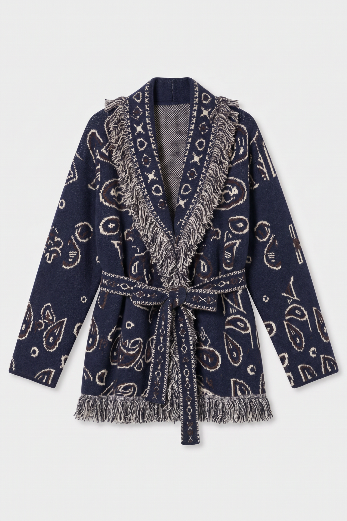 KAYA PAISLEY BANDANA PRINT WRAP CARDIGAN NAVY