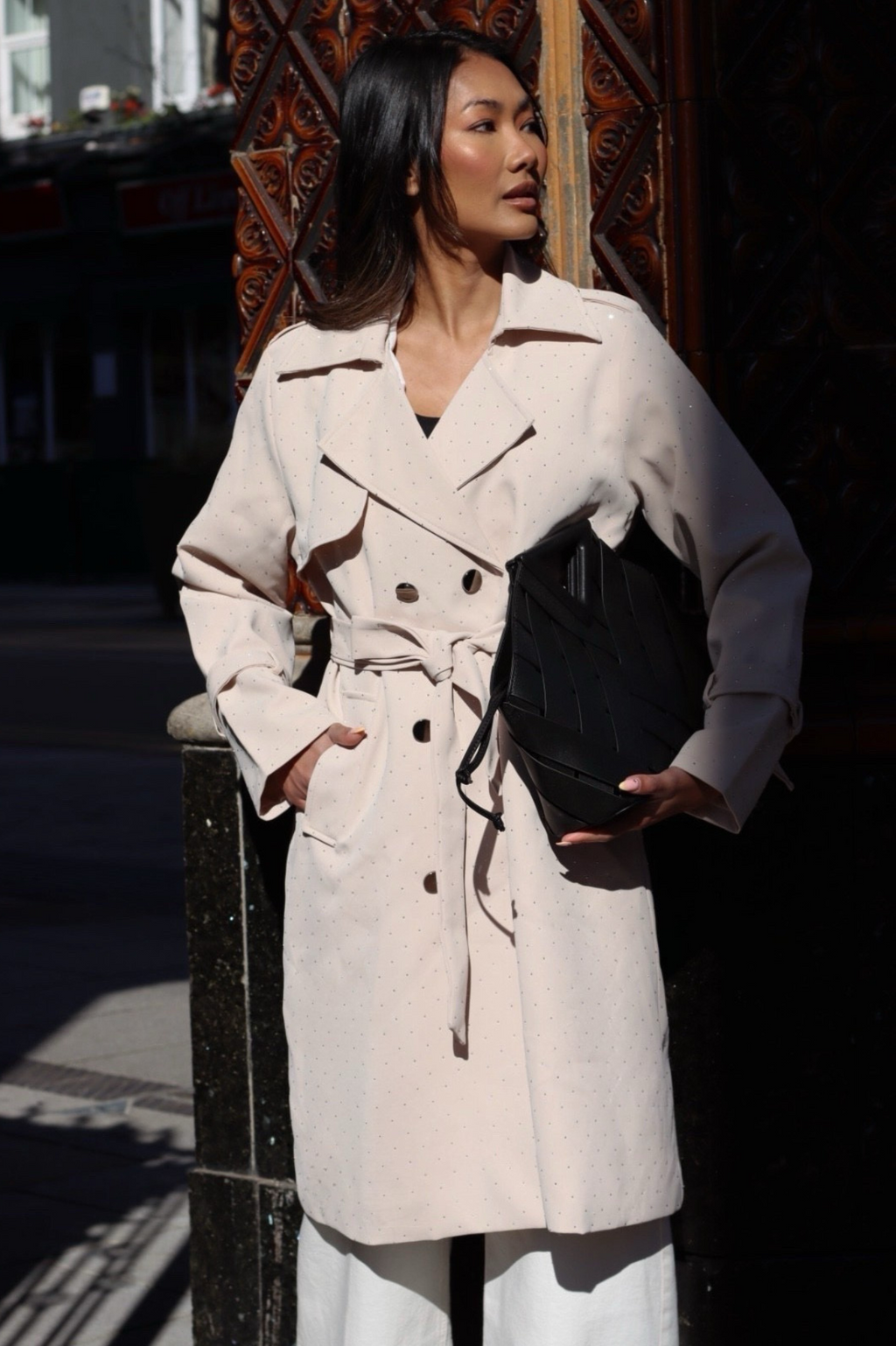 LEAH EMBELLISHED TRENCH COAT CREAM