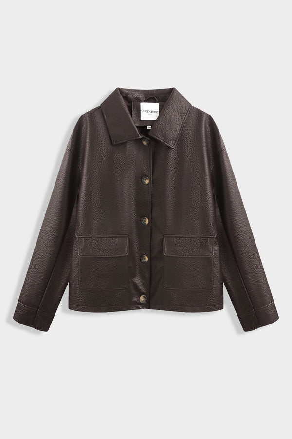 LOGAN FAUX LEATHER JACKET CHOCOLATE