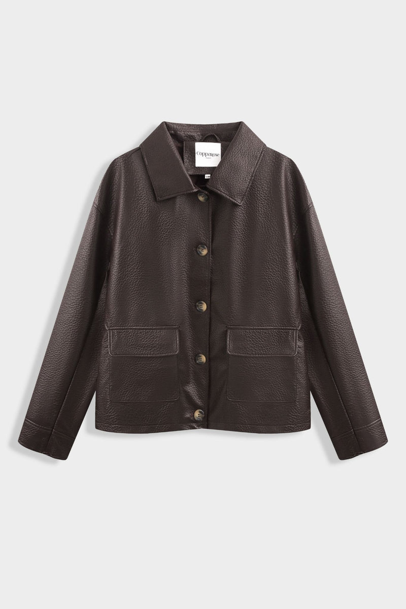 LOGAN FAUX LEATHER JACKET CHOCOLATE