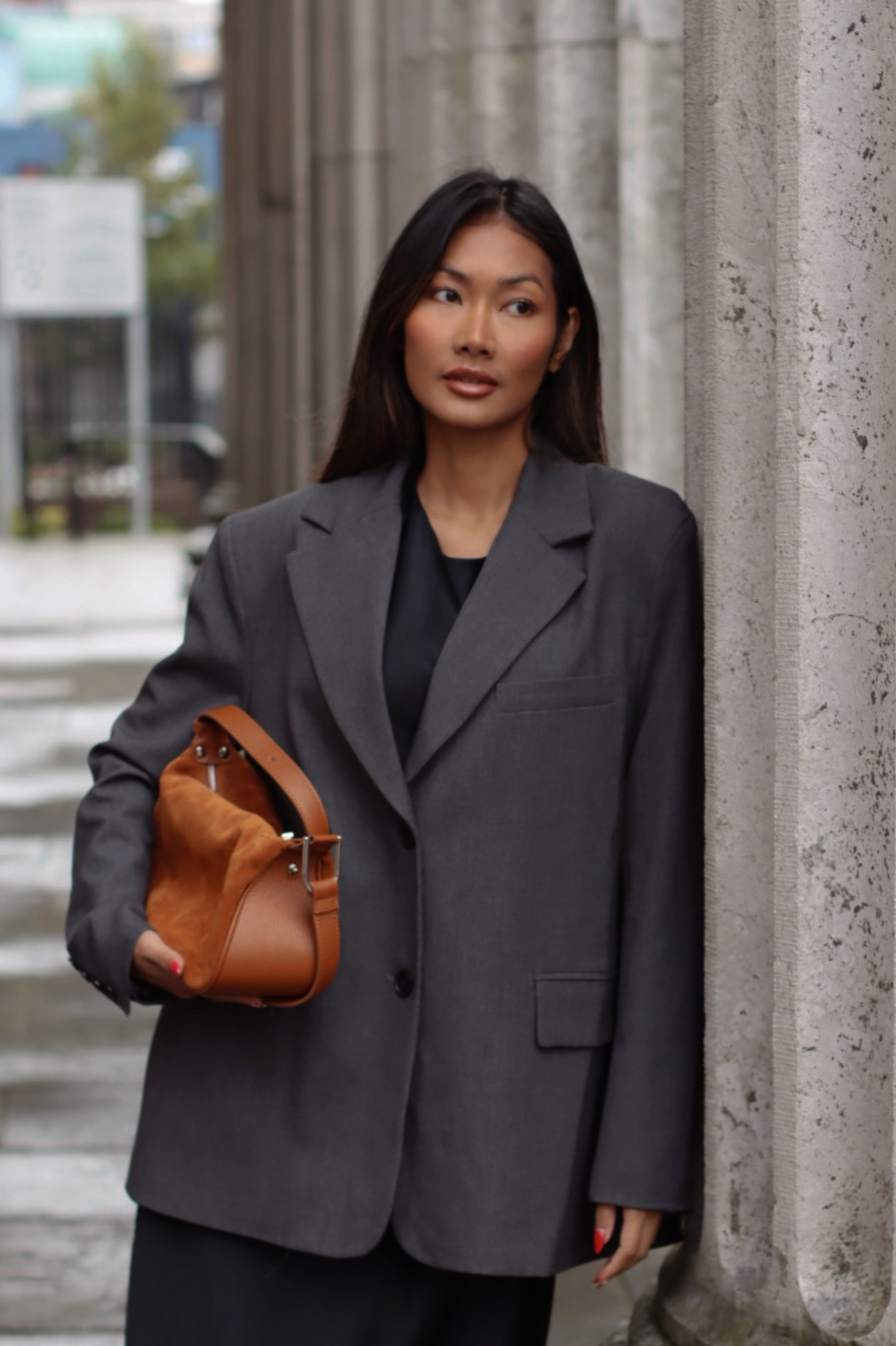 LORIE SPLIT BACK OVERSIZED BLAZER CHARCOAL
