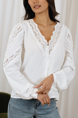 CALLIE LACE NECKLINE BUTTON BLOUSE