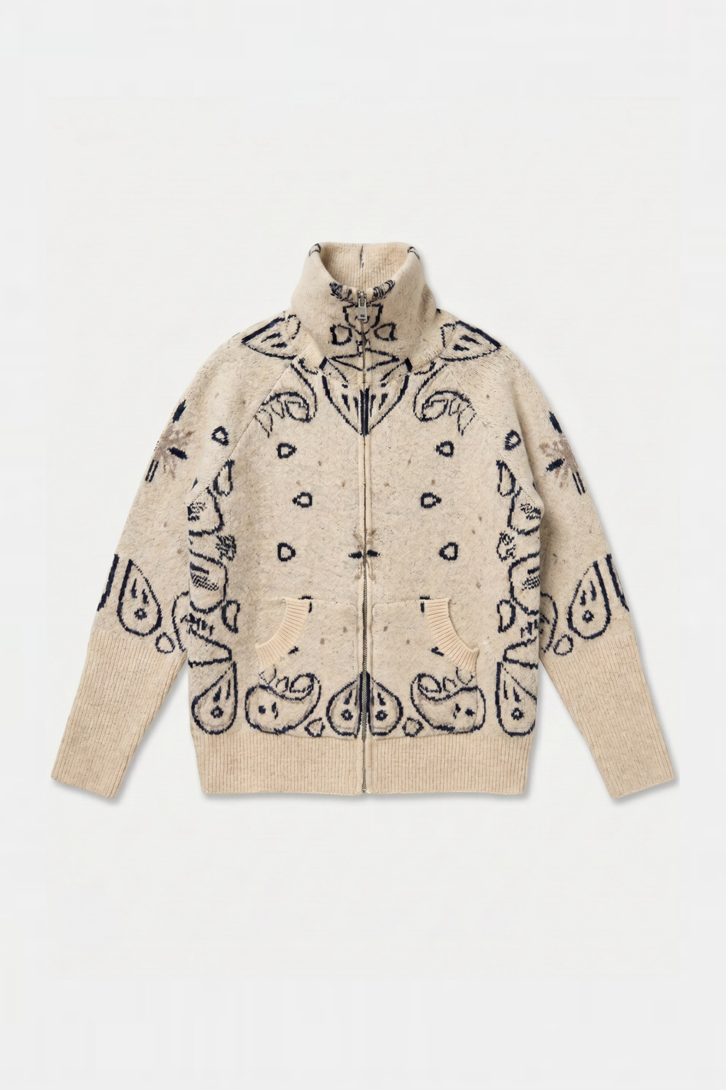 KAJA PAISLEY BANDANA PRINT ZIP UP CARDIGAN BEIGE