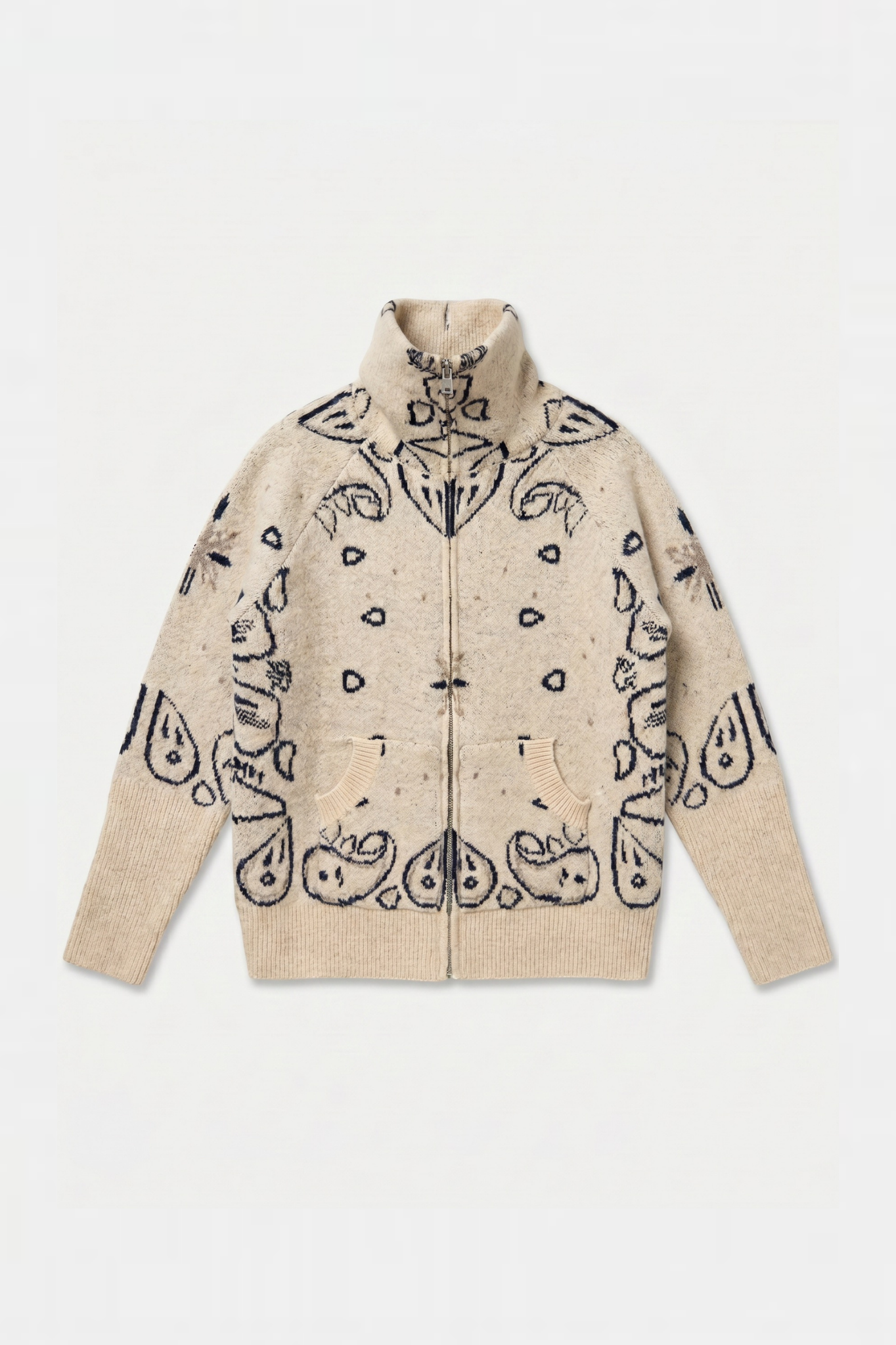 KAJA PAISLEY BANDANA PRINT ZIP UP CARDIGAN BEIGE