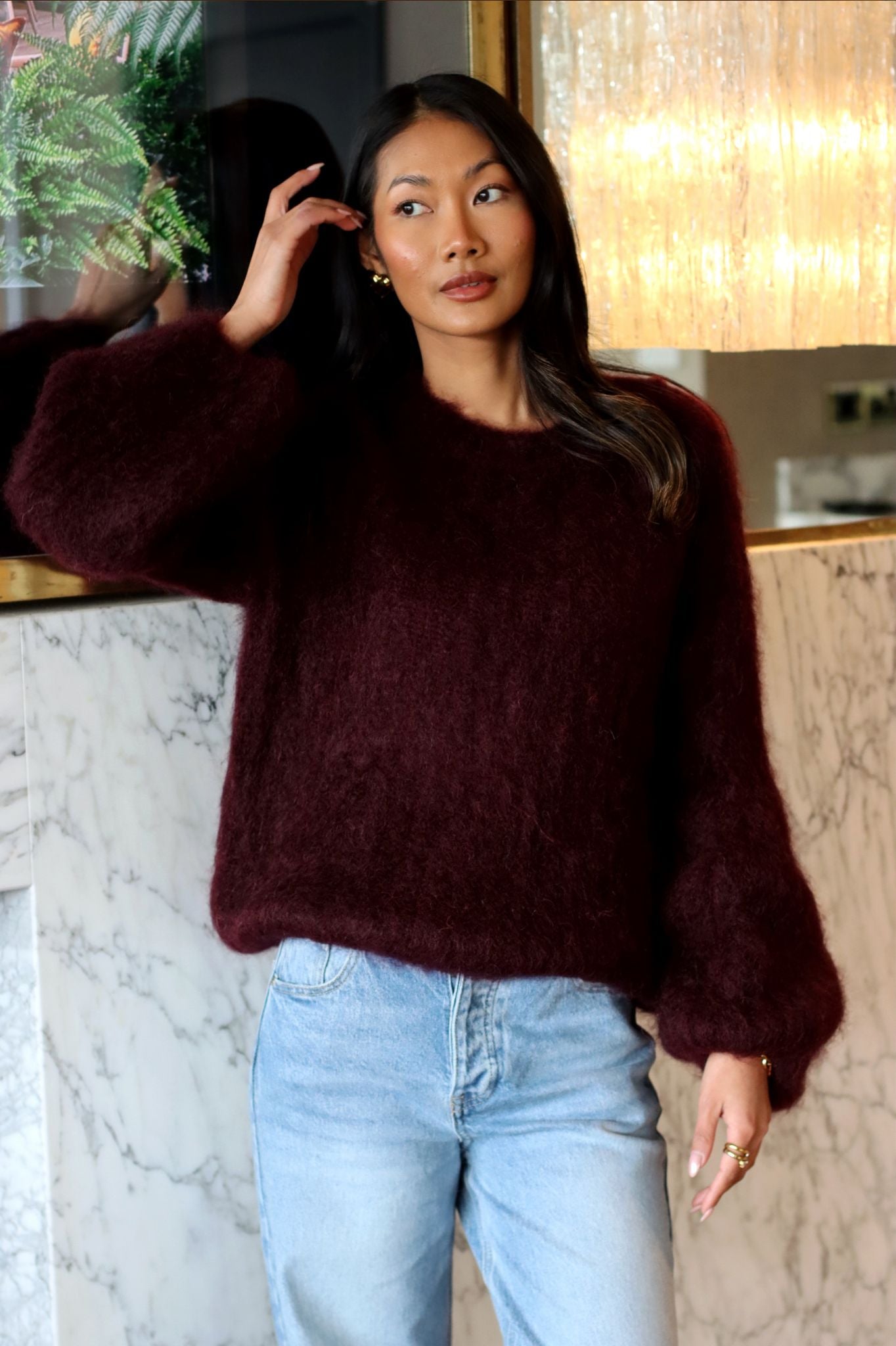 KELLY MOHAIR BLEND SWEATER WINE