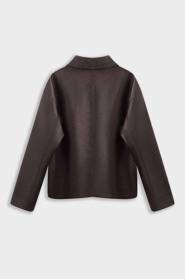 LOGAN FAUX LEATHER JACKET CHOCOLATE