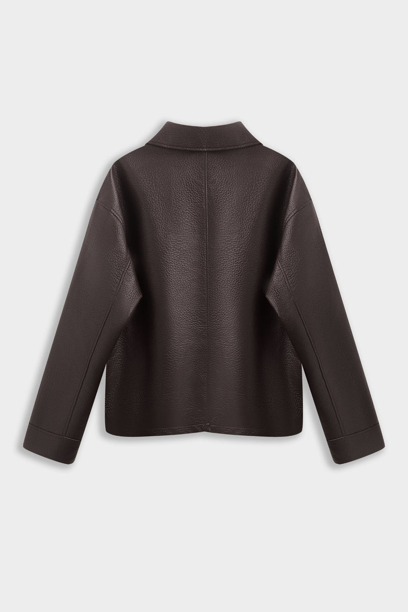 LOGAN FAUX LEATHER JACKET CHOCOLATE