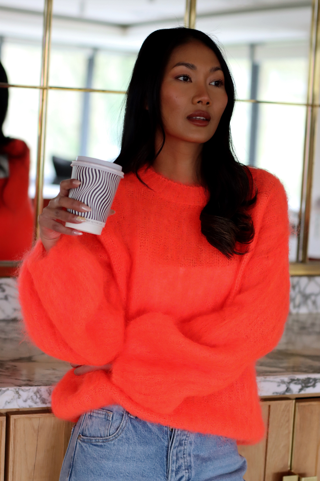 KELLY MOHAIR BLEND SWEATER NEON CORAL