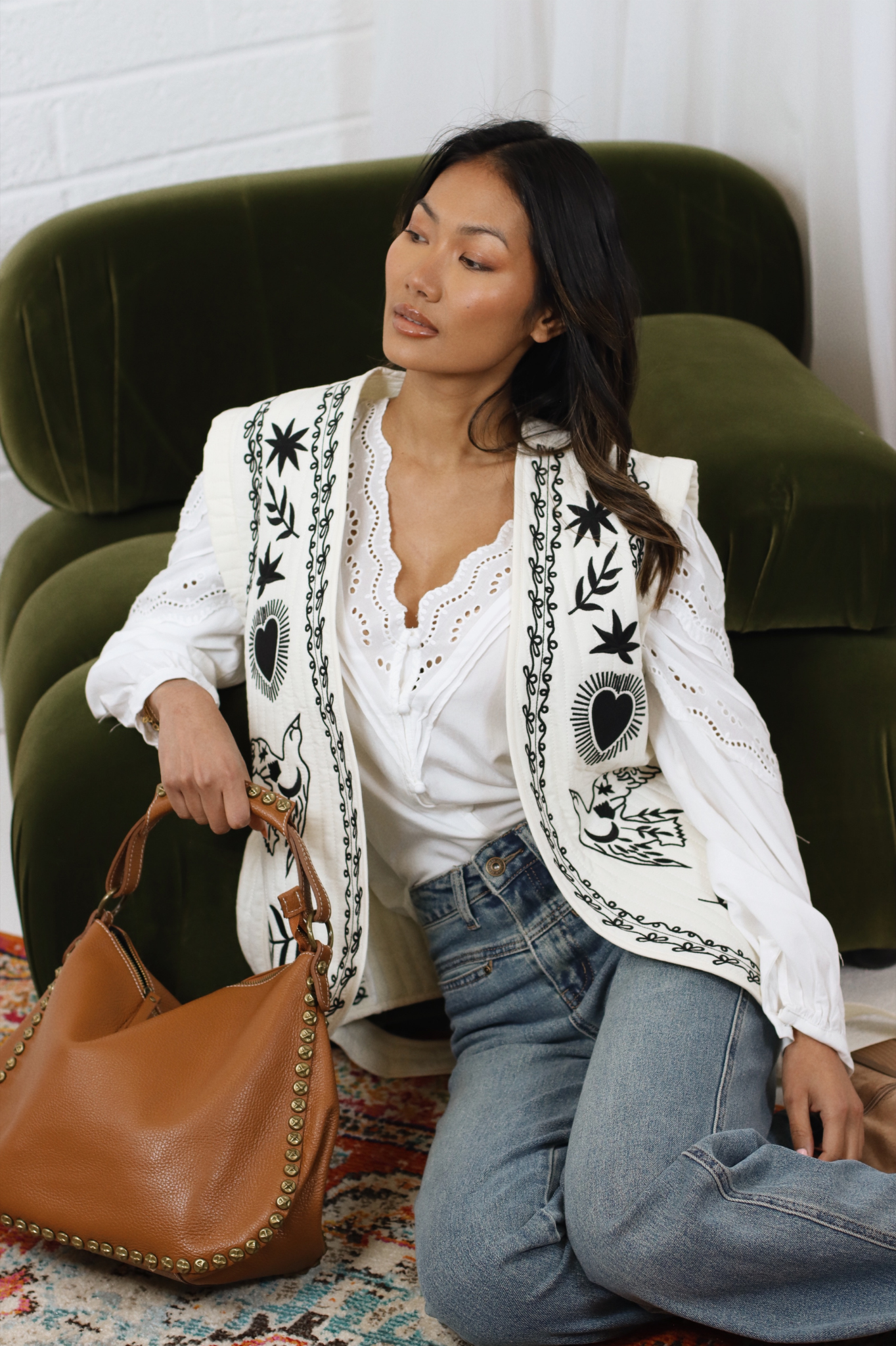 Floribett Studded Tote Bag Khaki