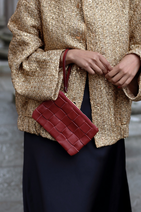 Woven Leather Wallet Red Wine