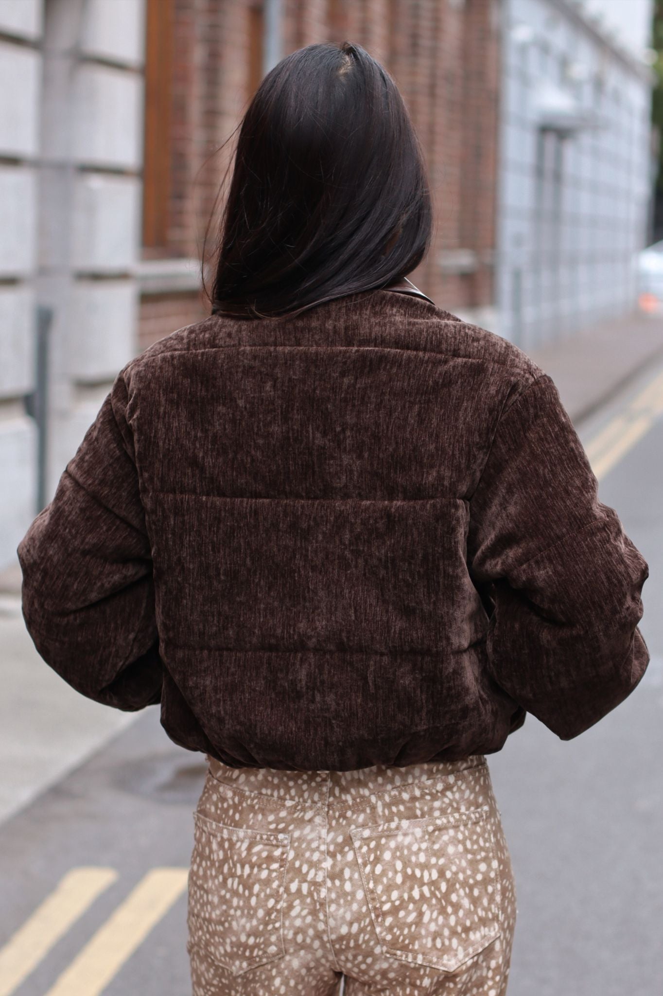 Riri Cropped Velvet Bomber Deep Brown