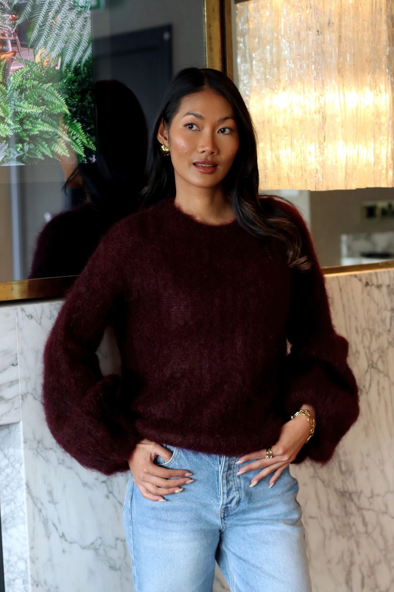 KELLY MOHAIR BLEND SWEATER WINE