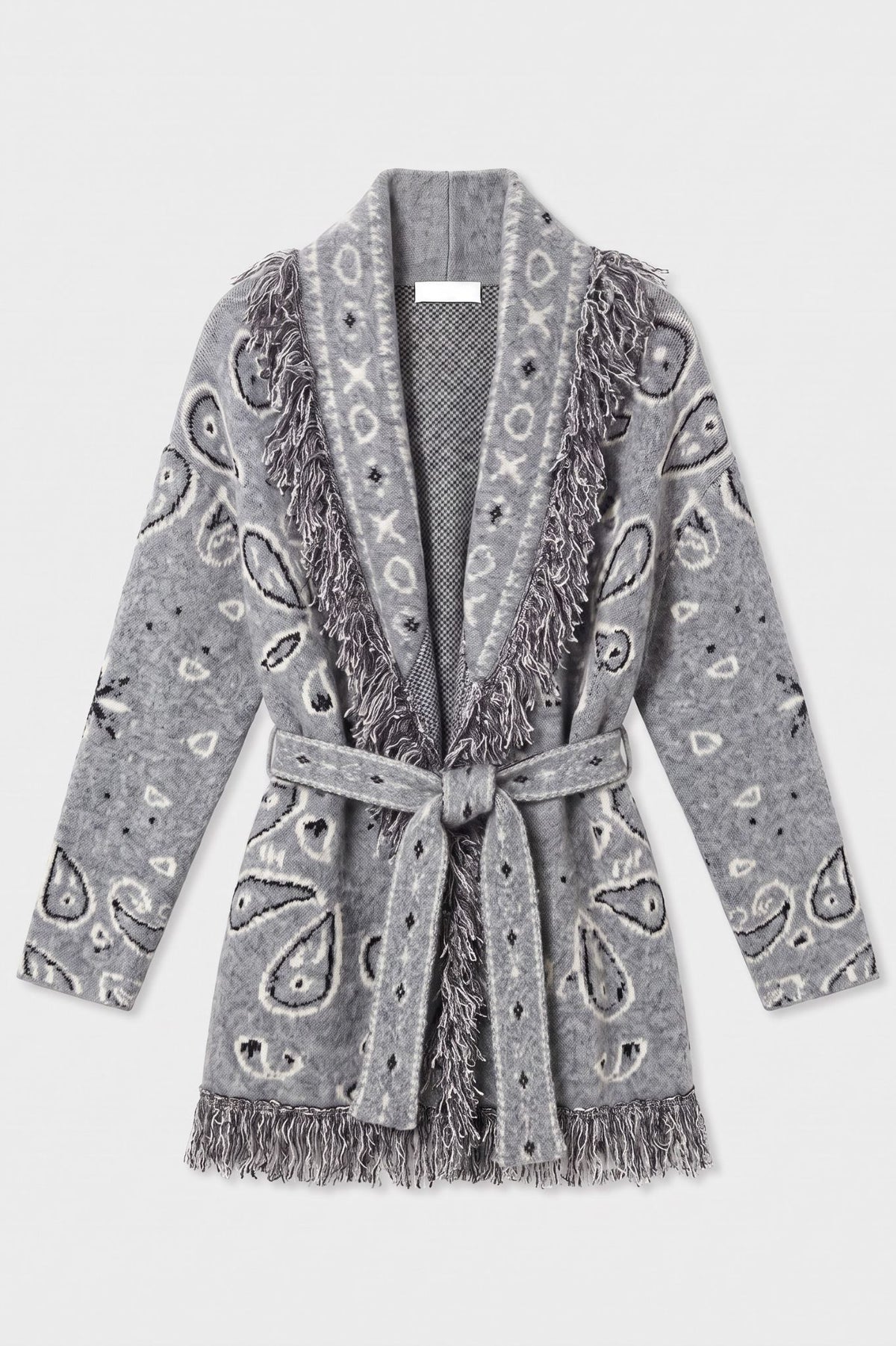 KAYA PAISLEY BANDANA PRINT WRAP CARDIGAN GREY