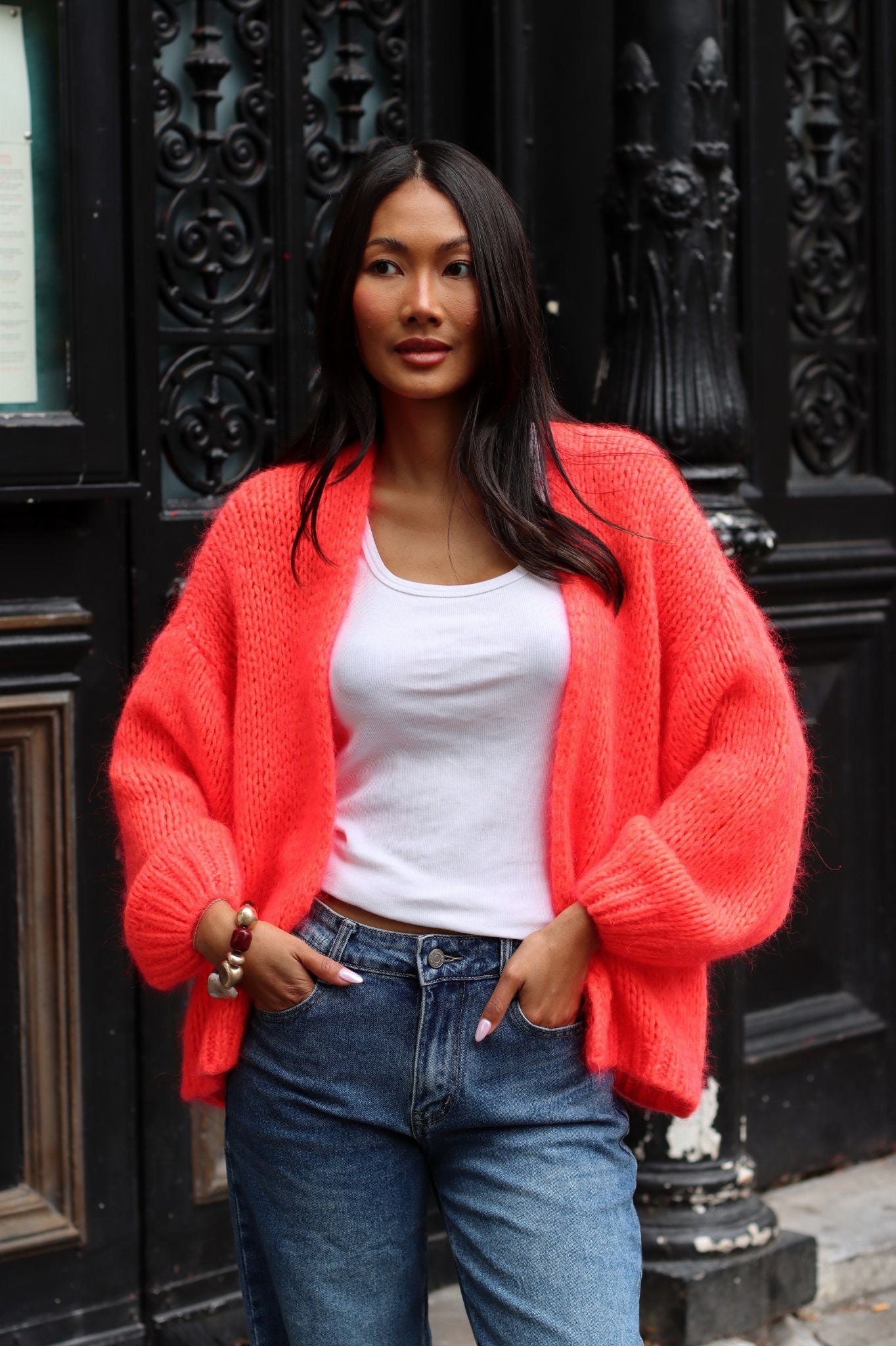 KENZA KNITTED CARDIGAN ORANGE RED
