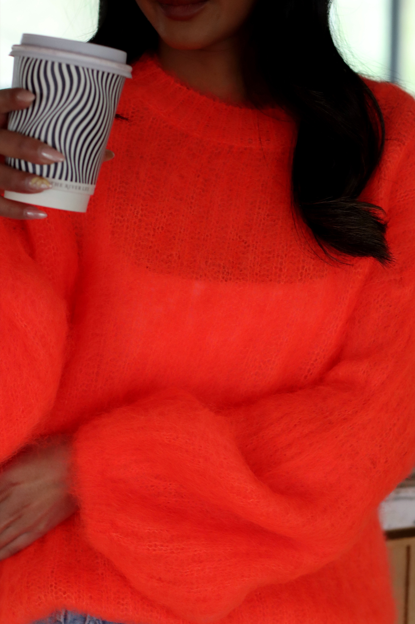 KELLY MOHAIR BLEND SWEATER NEON CORAL