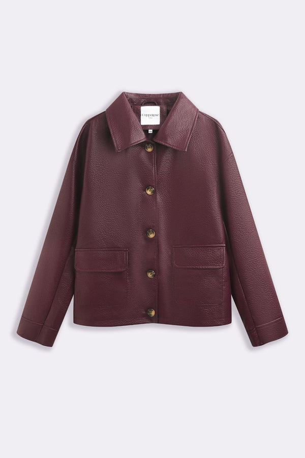 LOGAN FAUX LEATHER JACKET BURGUNDY